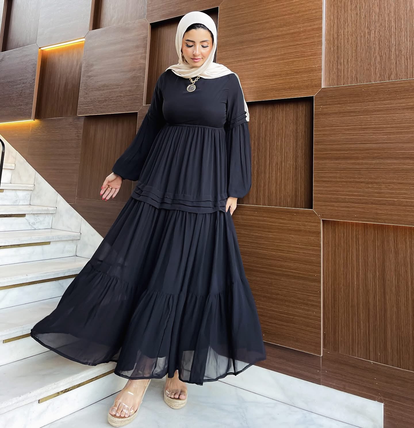 Dina Classic Long Sleeve Chiffon Dress