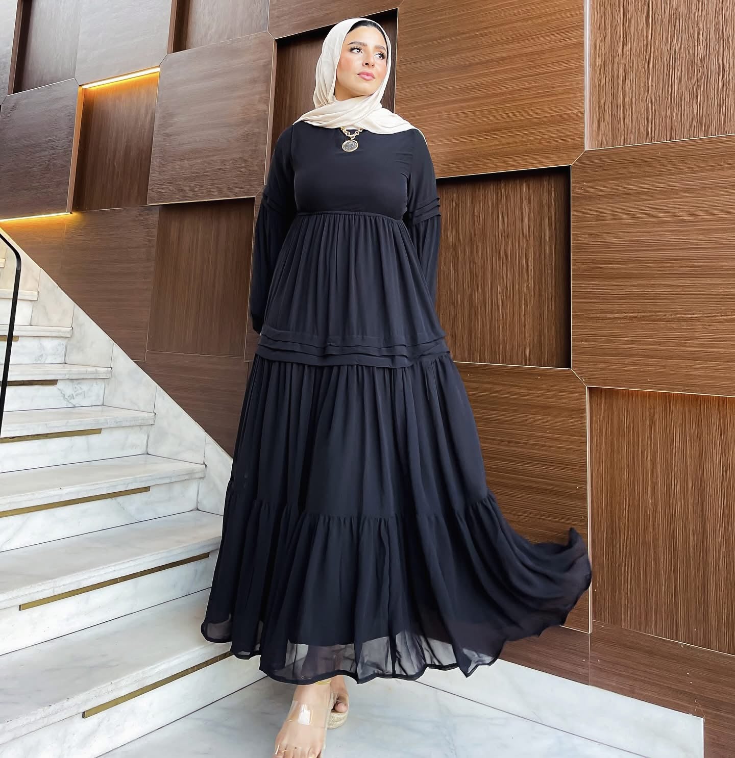 Dina Classic Long Sleeve Chiffon Dress