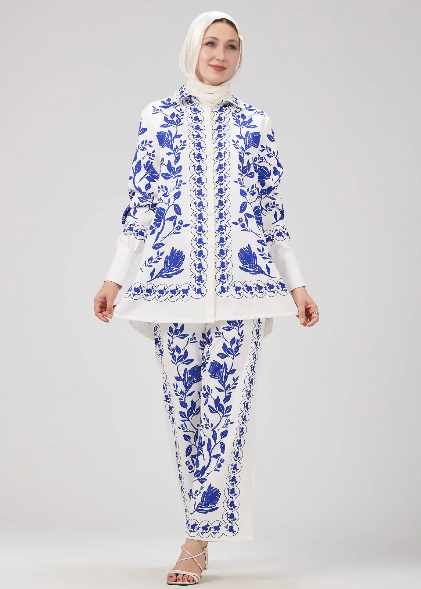 Nour Azul Elegance | Printed Two-Piece Modest wear