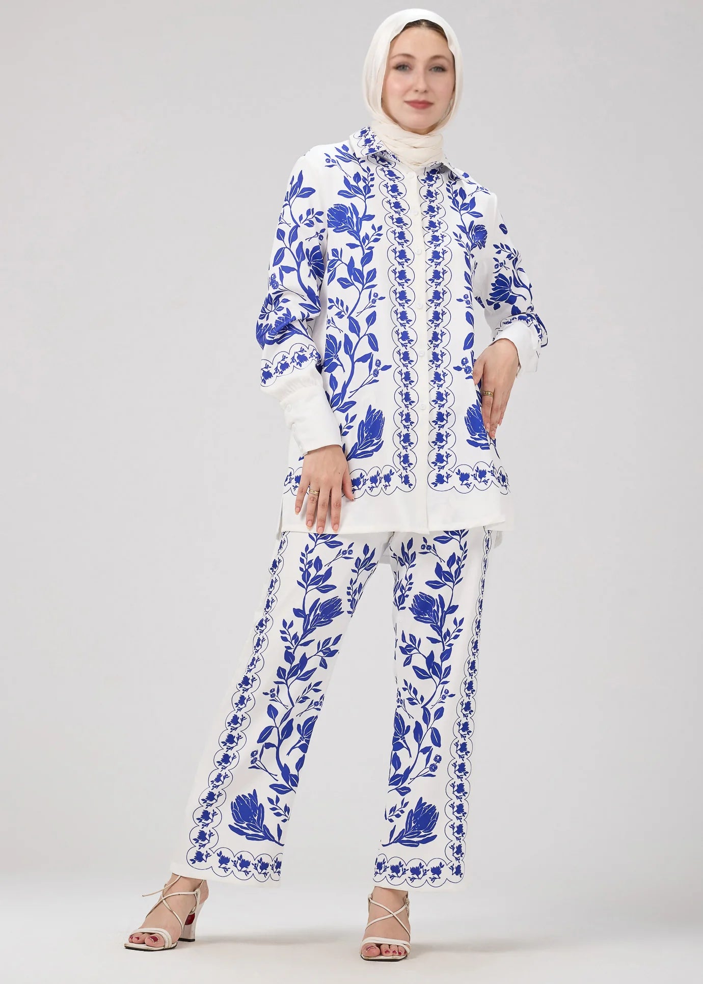 Nour Azul Elegance | Printed Two-Piece Modest wear