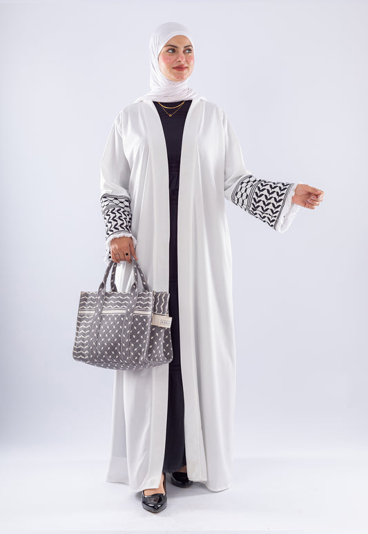 White Keffiyeh Inspired Abaya | Elegant Modest Wear