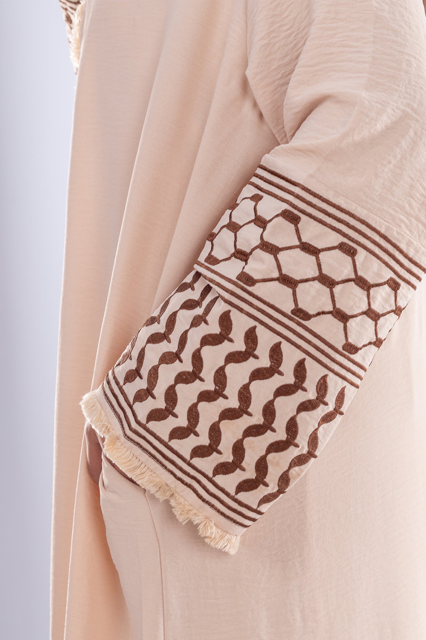 Elegant Beige Keffiyeh Inspired Abaya - Modest Fashion