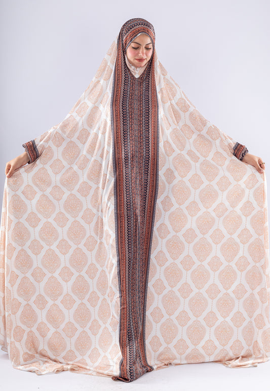 Elegant Islamic Print Satin Prayer Gown | Comfortable Modesty