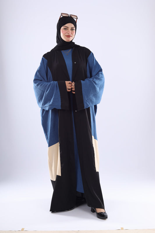 Modern Oversized Denim Abaya with Contrast Panels