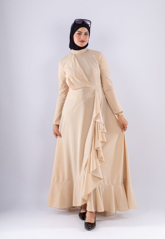Baraa Beige Ruffle Maxi Dress