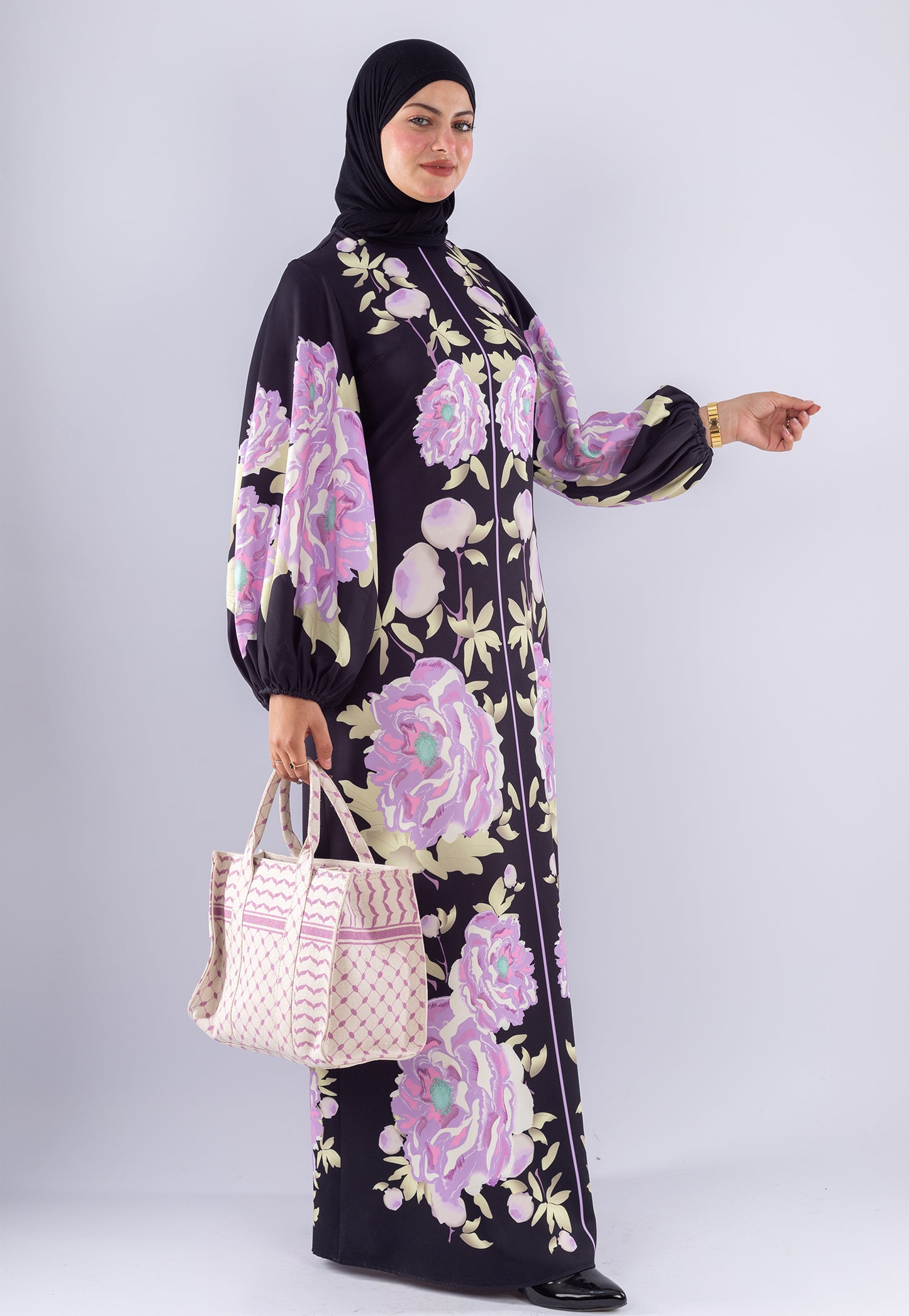 Hala Floral Crepe Modesty Dress | Voluminous Sleeves
