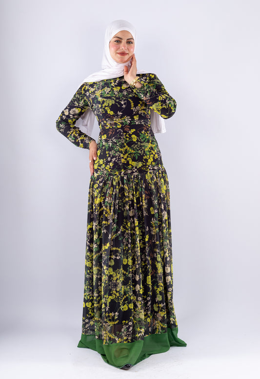Naseem Black and green Floral Print Maxi Dress