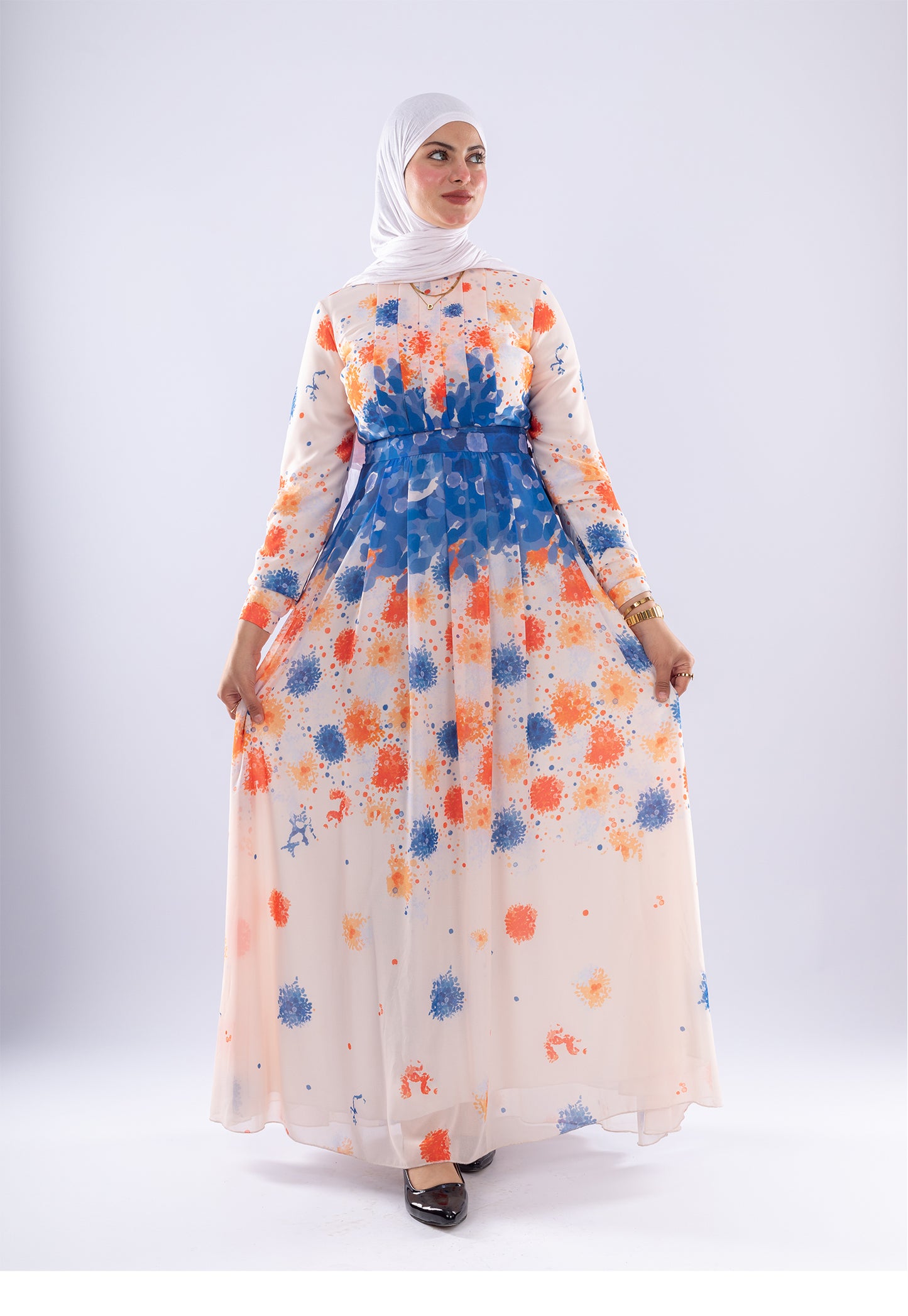 Farah Floral Print Maxi Dress with Blue Accents
