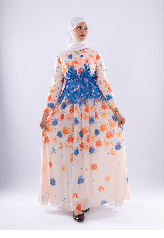 Farah Floral Print Maxi Dress with Blue Accents