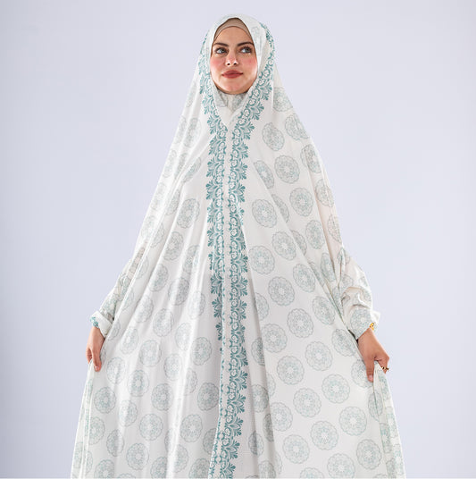 Elegant Floral Satin Prayer Gown | Extended Coverage