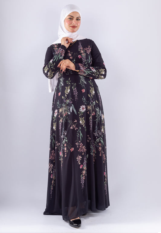 Aysal Floral Chiffon Maxi Dress | Long Sleeve Modest Wear