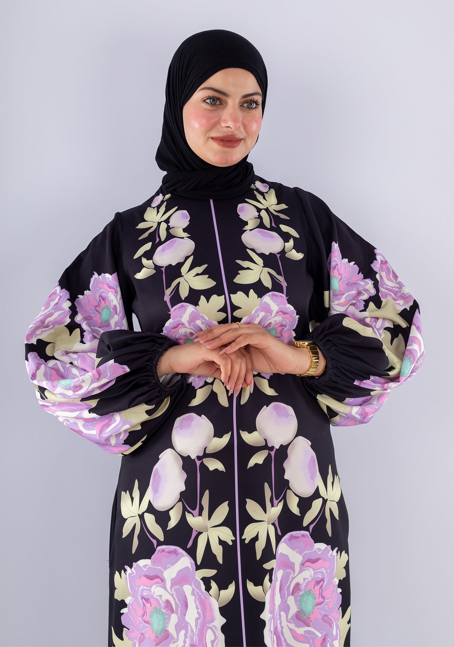 Hala Floral Crepe Modesty Dress | Voluminous Sleeves