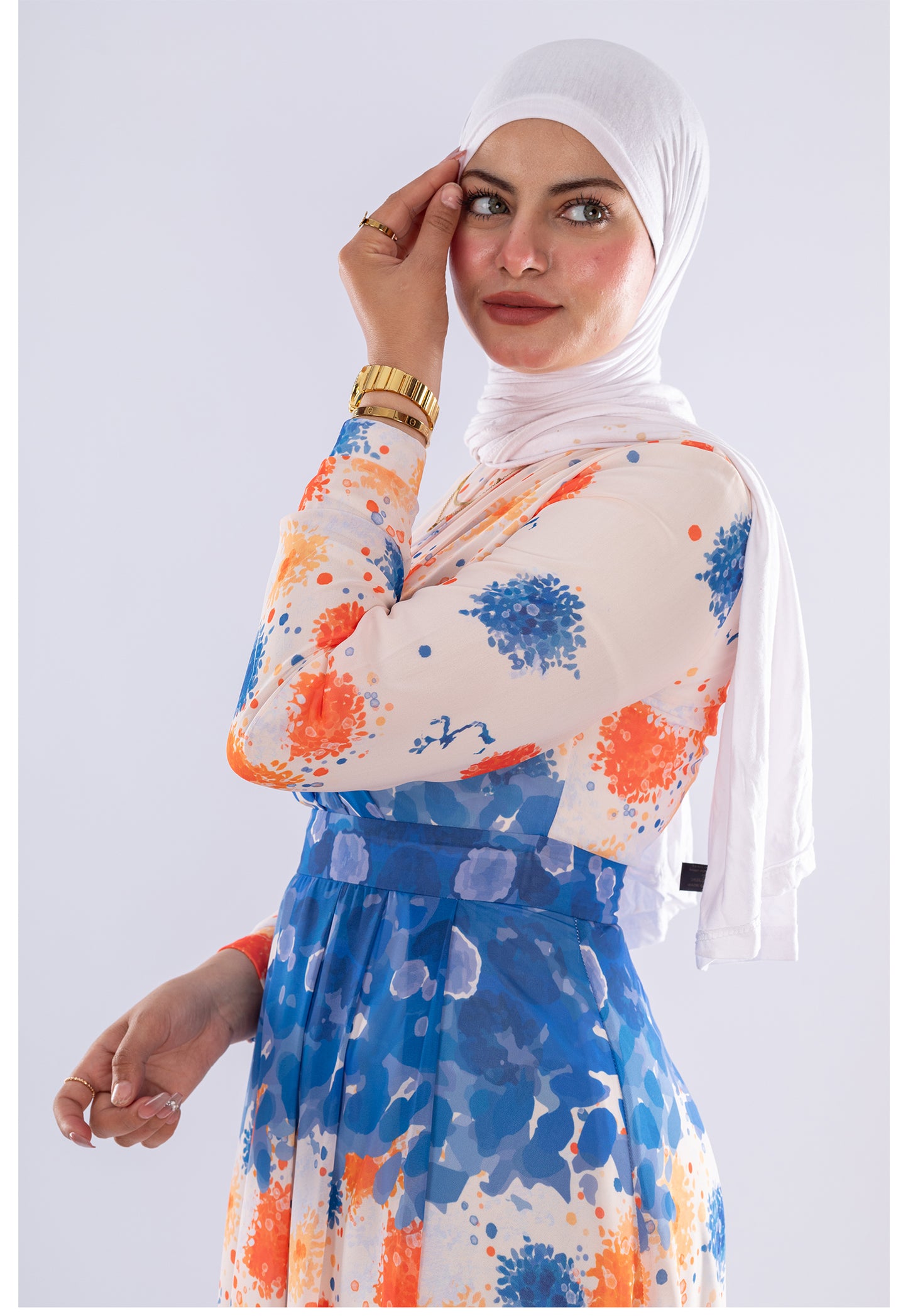 Farah Floral Print Maxi Dress with Blue Accents