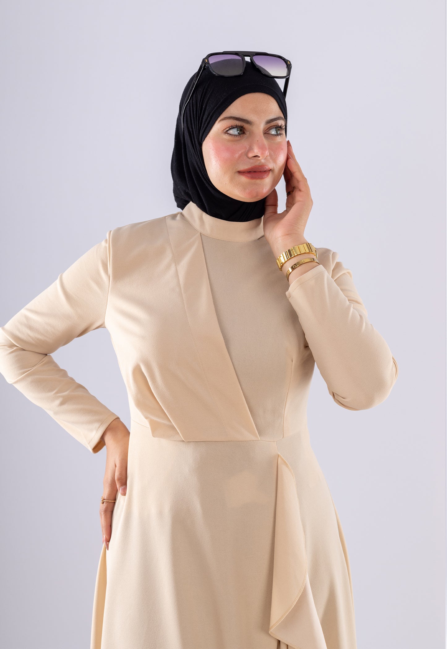 Baraa Beige Ruffle Maxi Dress