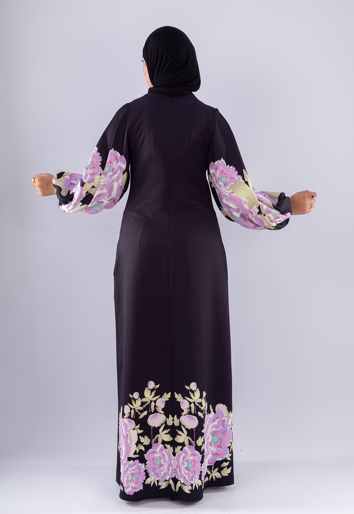 Hala Floral Crepe Modesty Dress | Voluminous Sleeves