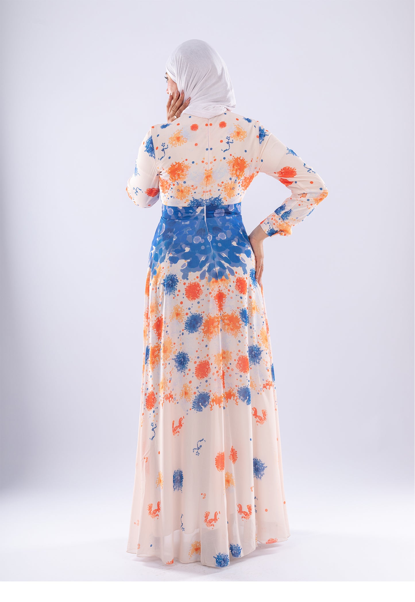 Farah Floral Print Maxi Dress with Blue Accents