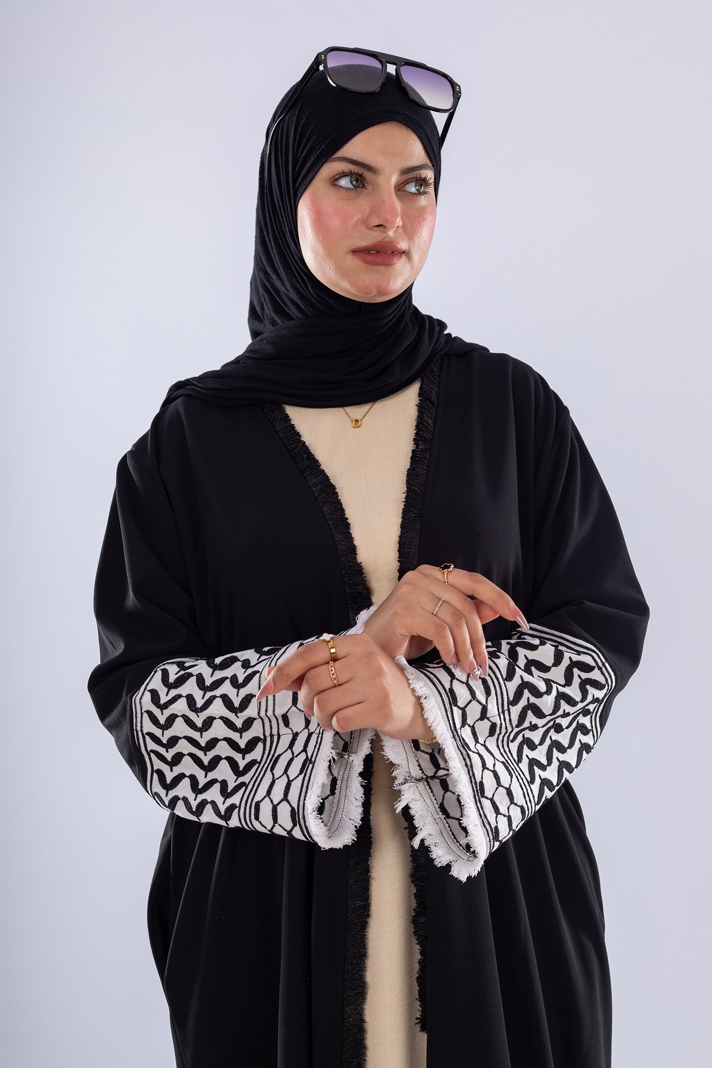 Black Keffiyeh Inspired Abaya | Elegant Modest Wear