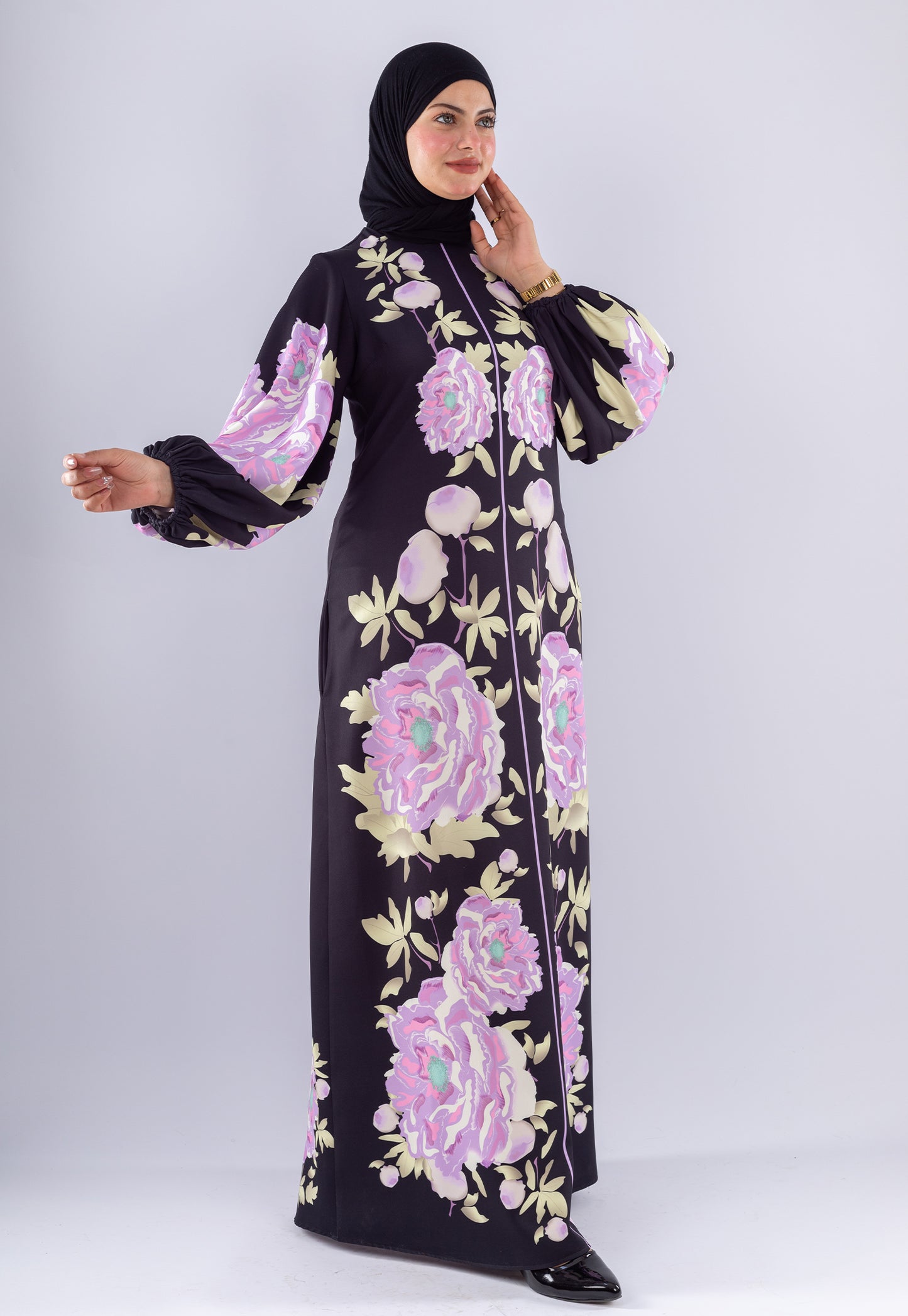 Hala Floral Crepe Modesty Dress | Voluminous Sleeves