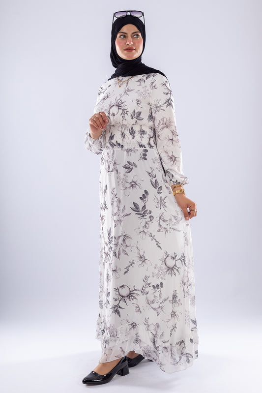 Sara white floral chiffon maxi dress_ Modest wear
