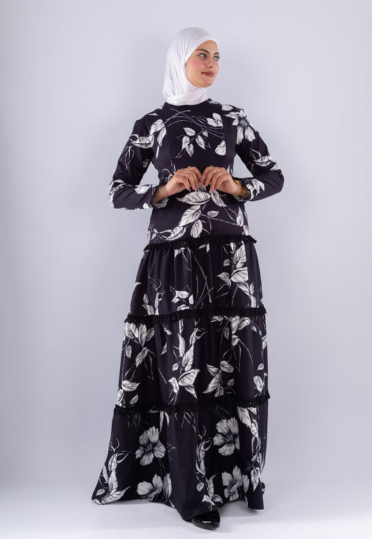 Salma Black and white Chiffon dress