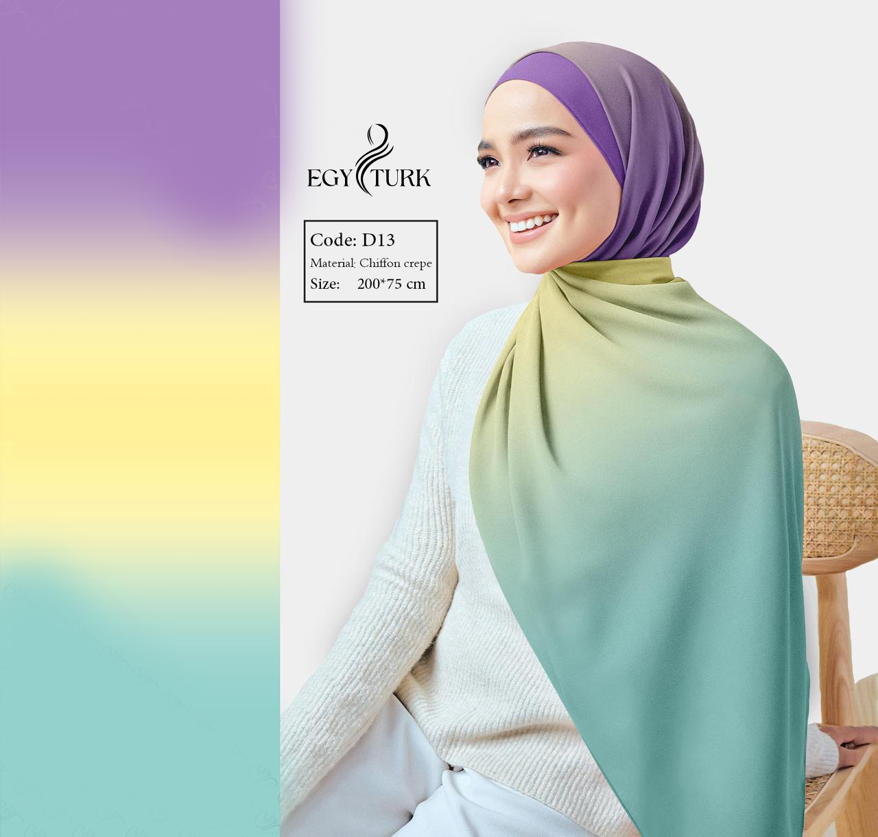 Egy Turk Chiffon Crepe Hijab – Elegant Gradient Scarf