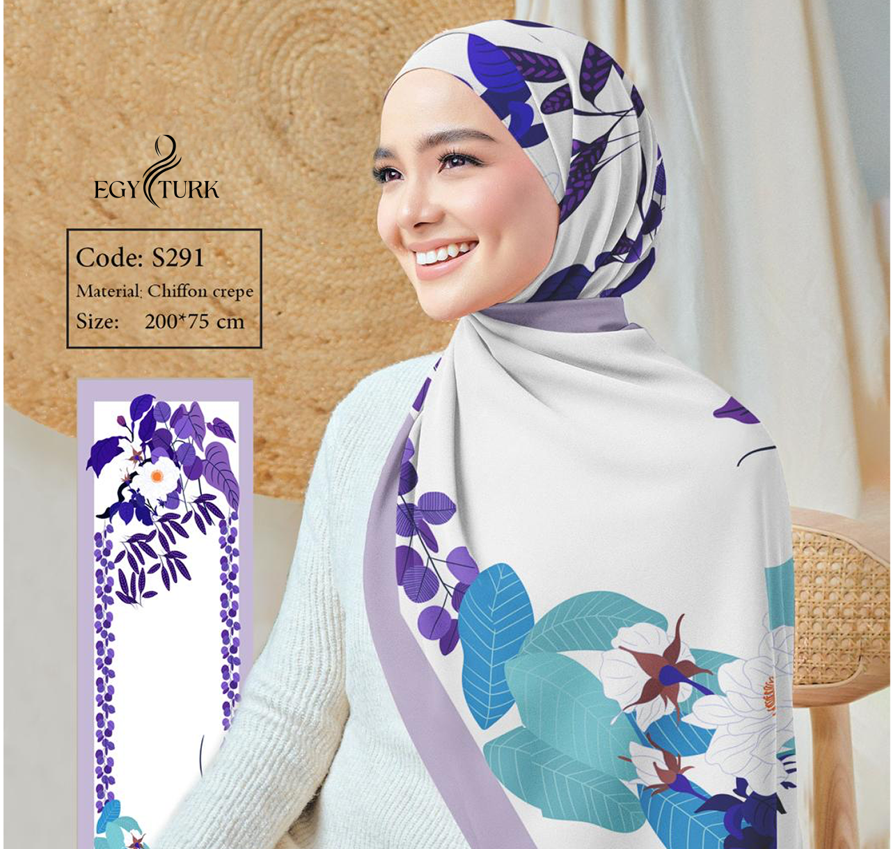 Egy Turk Floral Chiffon Crepe Hijab