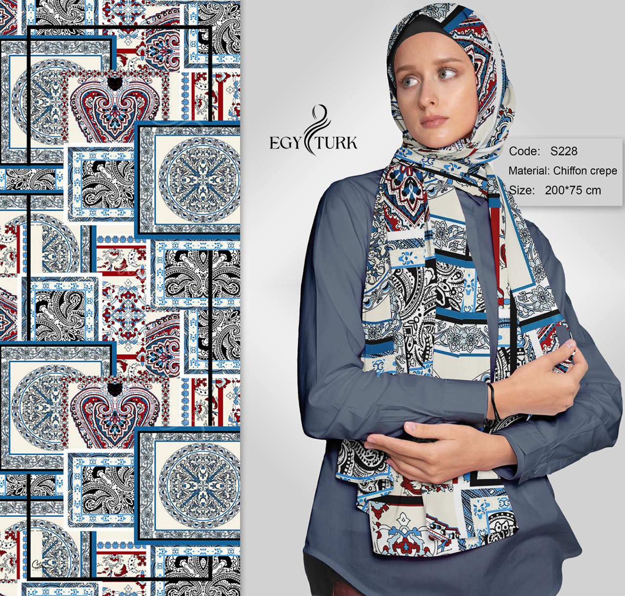 Egy Turk Mosaic Elegance Chiffon Hijab – Timeless Artistic Scarf