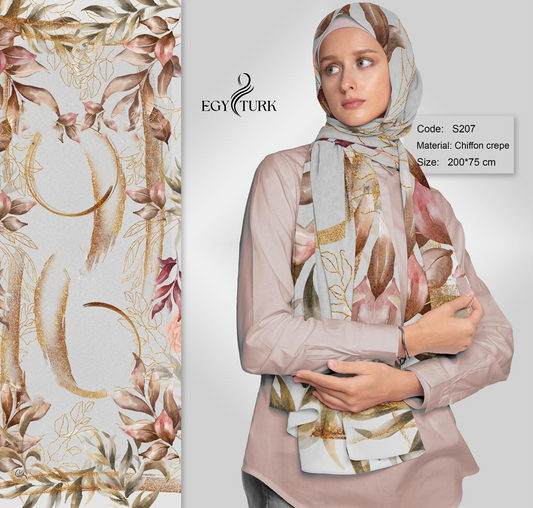 Elegant Floral Chiffon Crepe Hijab by Egy Turk – Lightweight & Stylish