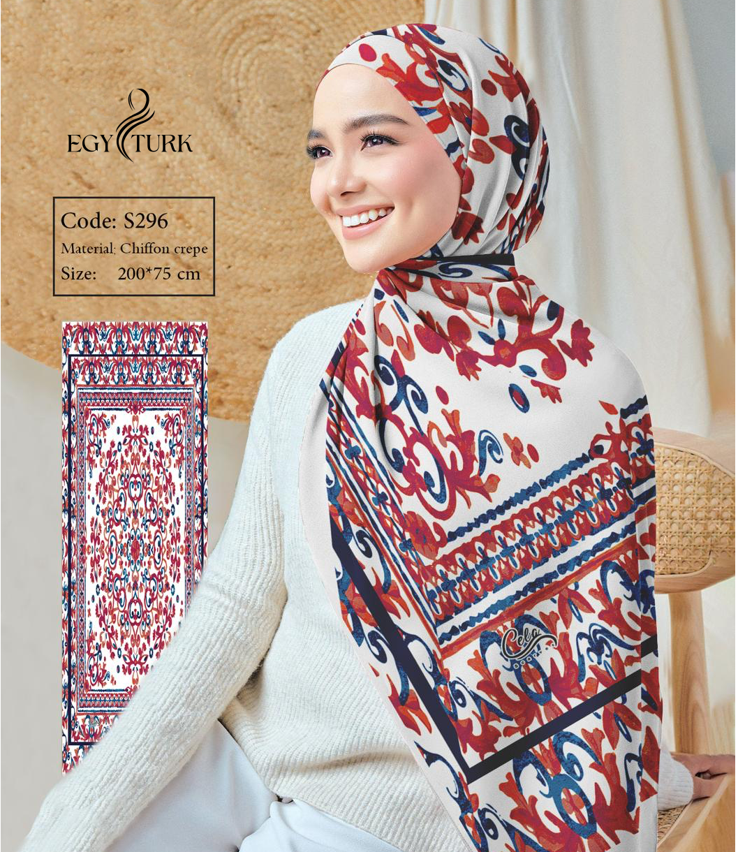 Timeless Elegance: Ornate Persian-Inspired Chiffon Hijab – Egy Turk