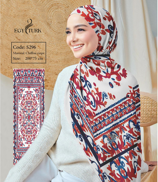 Timeless Elegance: Ornate Persian-Inspired Chiffon Hijab – Egy Turk
