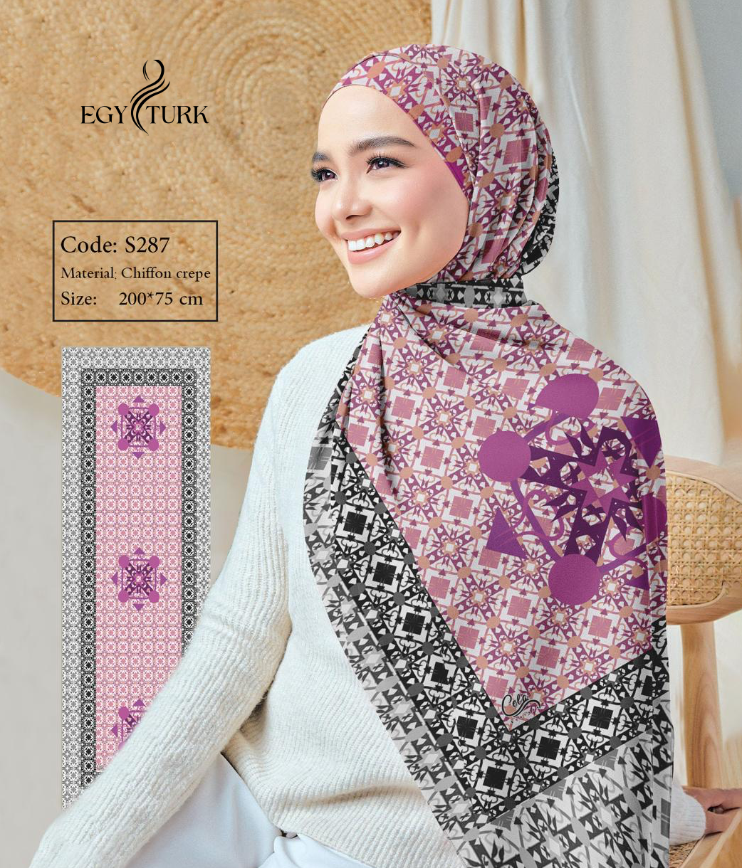 Elegant Geometric Print Chiffon Hijab – Egy Turk