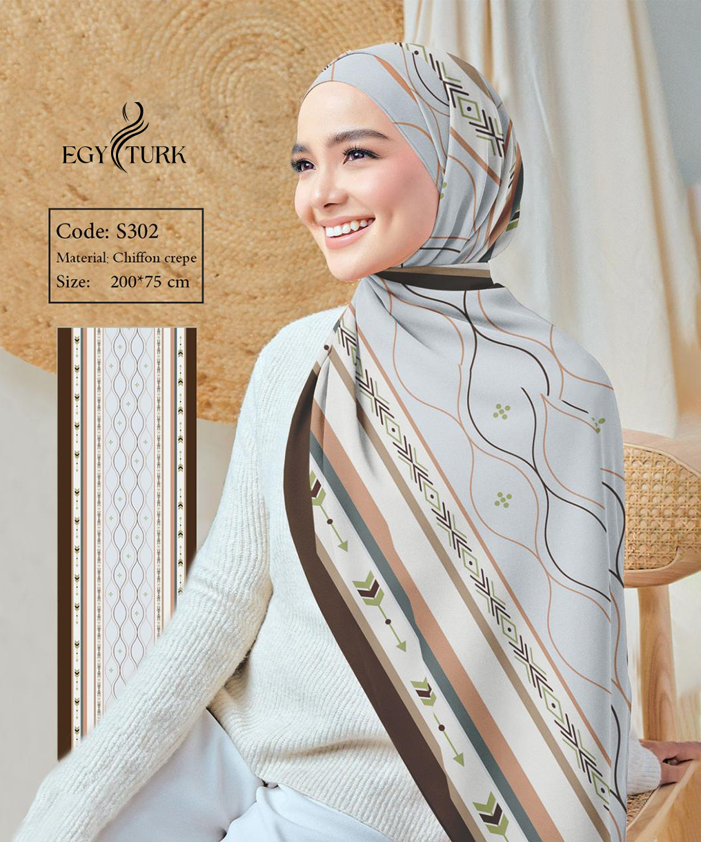 Minimalist Elegance: Egy Turk Geometric Striped Chiffon Hijab