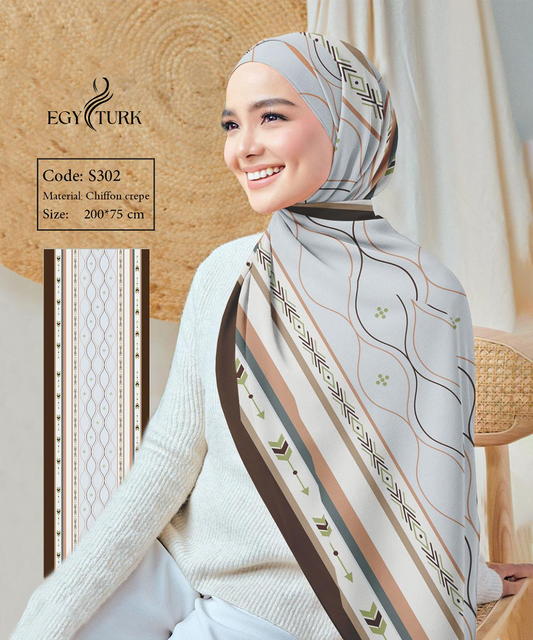 Minimalist Elegance: Egy Turk Geometric Striped Chiffon Hijab