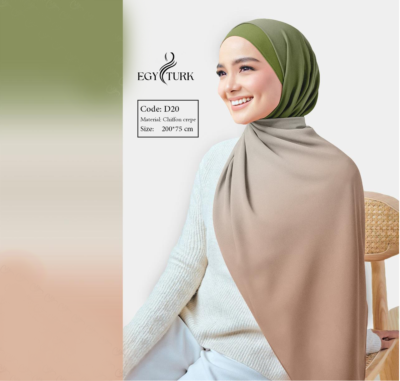 Earthy Elegance: Olive & Beige Chiffon Hijab for a Timeless Look