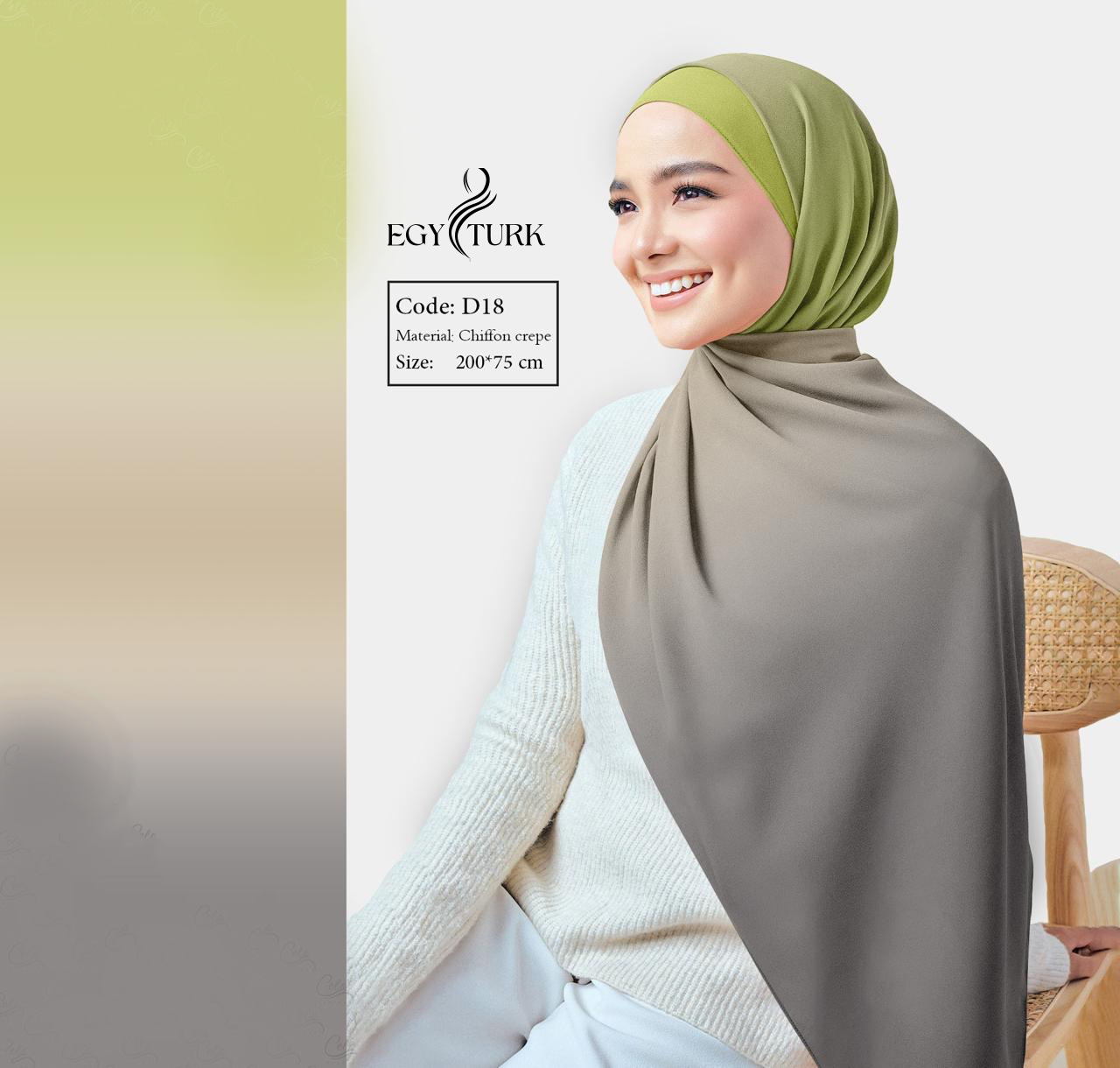 Earthy Elegance: Olive & gray Gradient Chiffon Hijab for Effortless Style