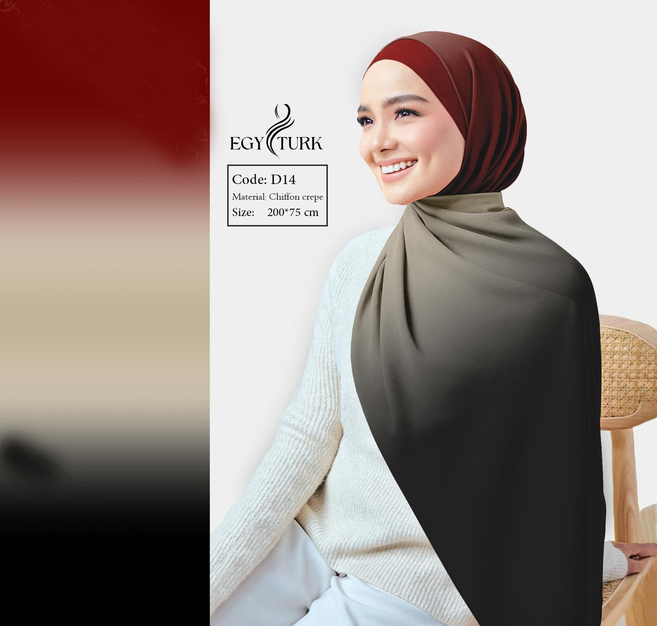 Bold & Elegant: Burgundy to Black Chiffon Hijab for a Timeless Look