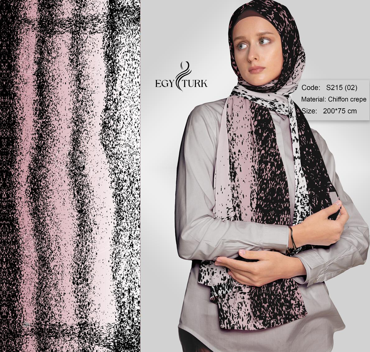 Black & Pink Textured Chiffon Hijab for Modern Elegance
