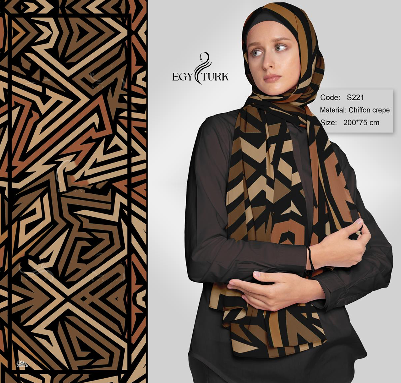 Egy Turk Geometric Chiffon Crepe Scarf – Modern & Elegant Hijab