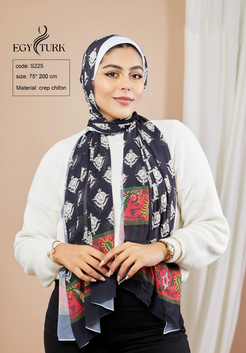 Egy Turk Floral Elegance Crepe Chiffon Hijab – Timeless Beauty