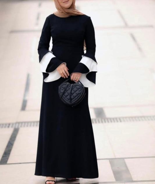 Ruqayyah Dress Elegant Black Maxi Dress with white Sleeves