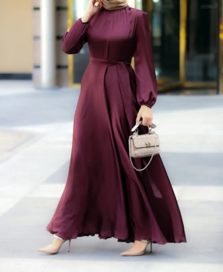 Sireen Elegant Satin Maxi Dress in Deep Purple