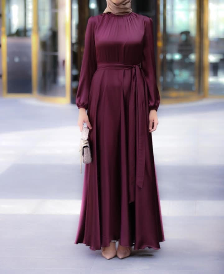 Sireen Elegant Satin Maxi Dress in Deep Purple