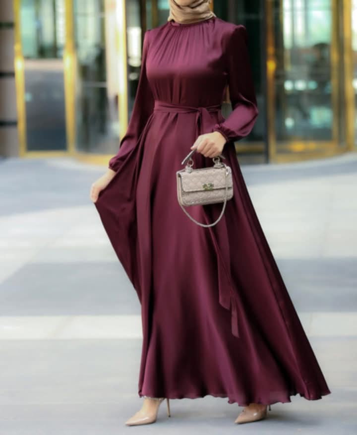 Sireen Elegant Satin Maxi Dress in Deep Purple