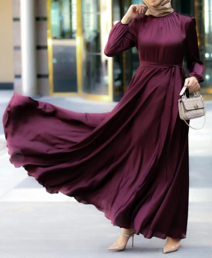 Sireen Elegant Satin Maxi Dress in Deep Purple