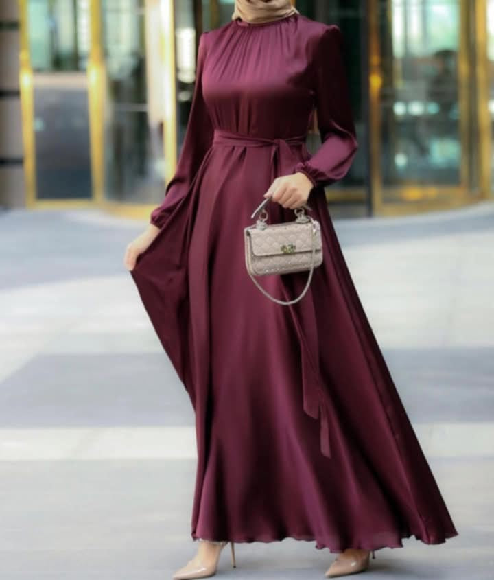 Sireen Elegant Satin Maxi Dress in Deep Purple