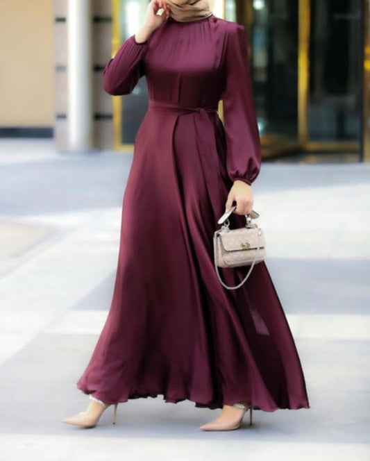 Sireen Elegant Satin Maxi Dress in Deep Purple