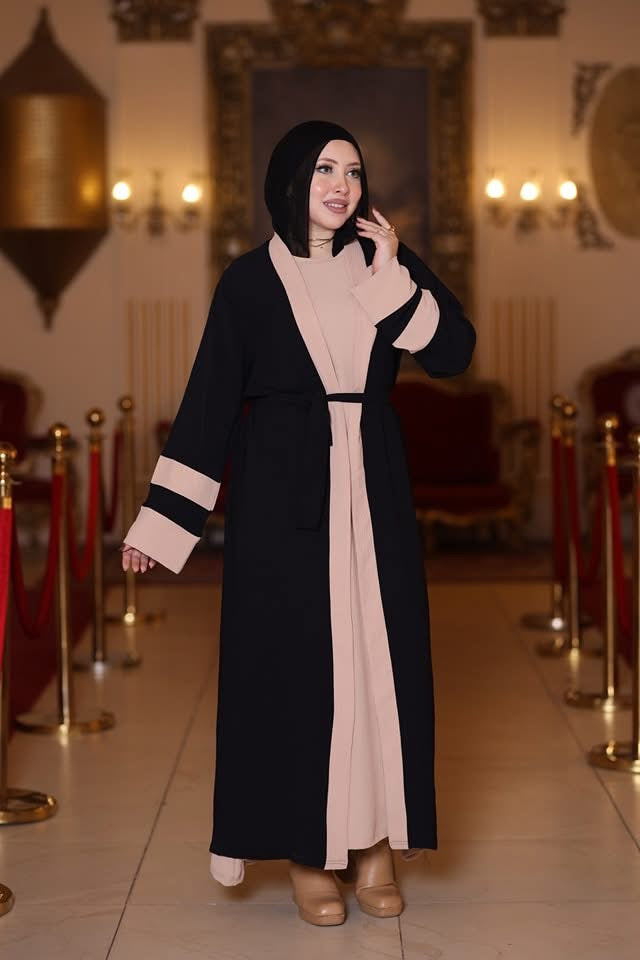 Black and Beige open abaya