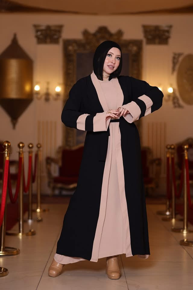 Black and Beige open abaya