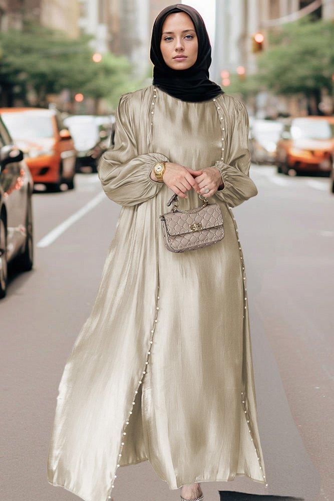 Nesma Luxury organza  abaya set with Pearl Detailing