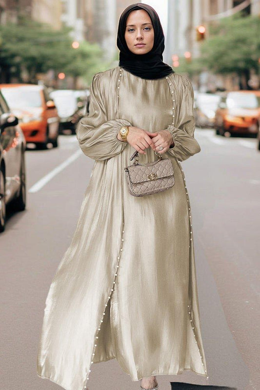 Nesma Luxury organza  abaya set with Pearl Detailing